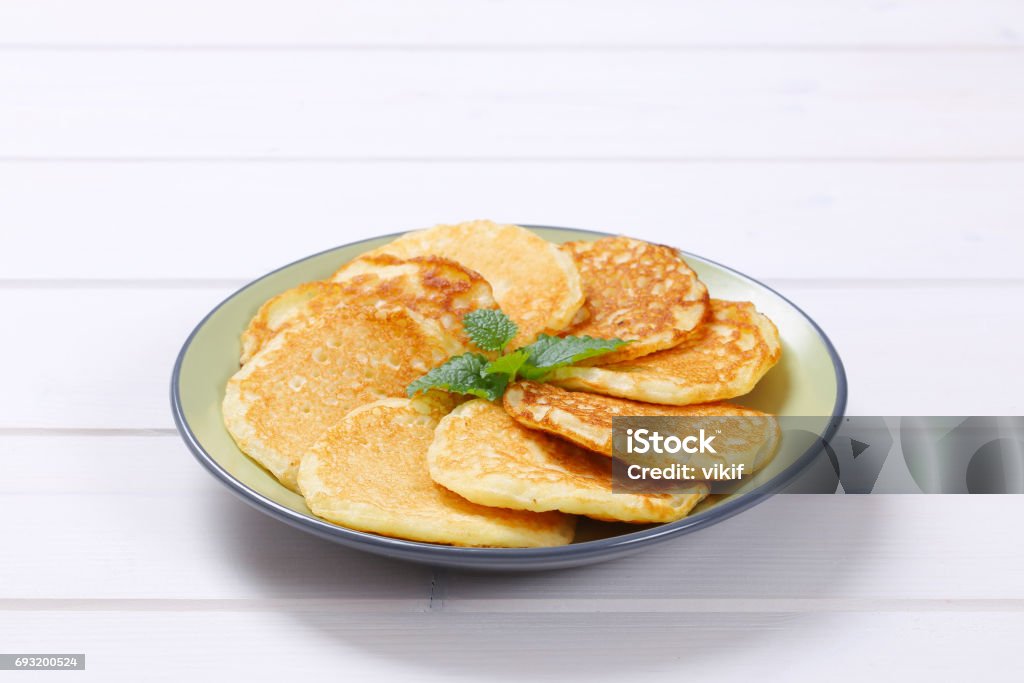 fresh american pancakes plate of fresh american pancakes on white wooden background Breakfast Stock Photo