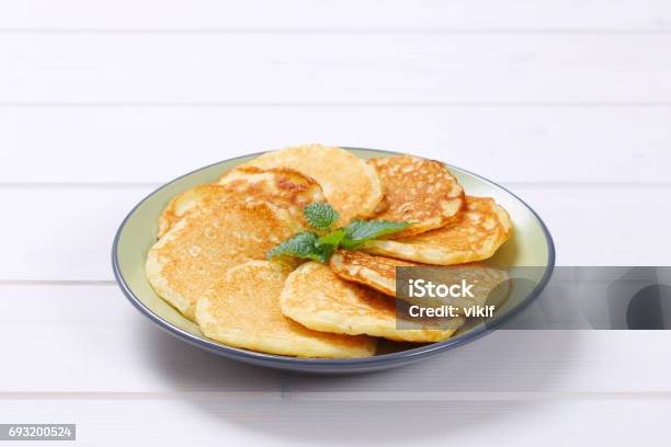 Fresh American Pancakes Stock Photo - Download Image Now - Breakfast, Colored Background, Cooked