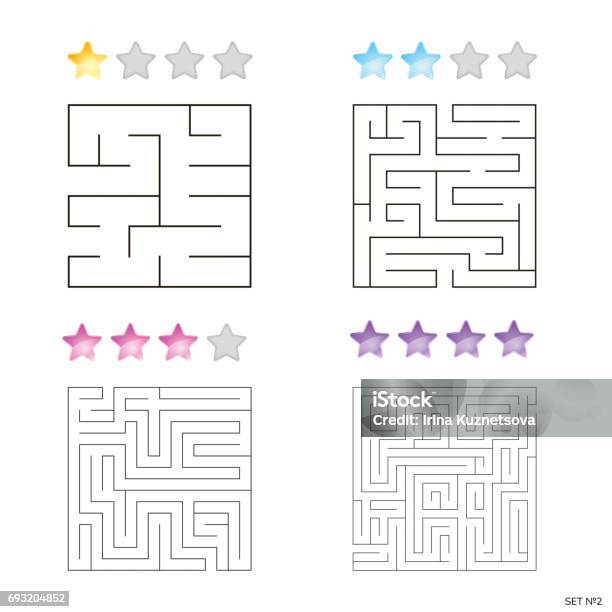 Vector Illustration Of Set Of 4 Square Mazes For Kids Stock Illustration - Download Image Now