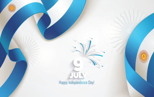 9 July, Argentina Independence Day background 9 July, Argentina Independence Day background in national flag color theme. Celebration banner  with waving flags and firework. Vector illustration argentina stock illustrations