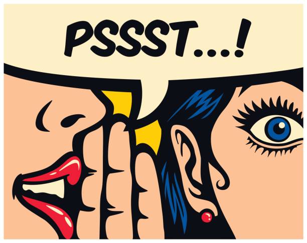 pop-art-stil comic panel gossip girl flüstern geheimnis im ohr von mund zu mund-vektor-illustration - flüstern stock-grafiken, -clipart, -cartoons und -symbole