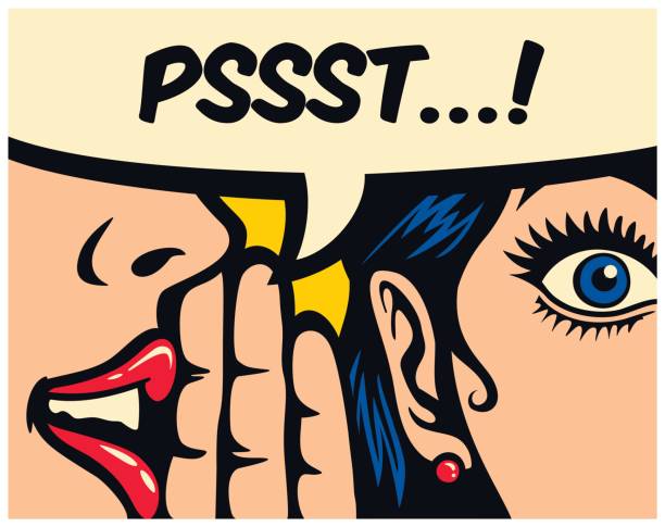 ilustraciones, imágenes clip art, dibujos animados e iconos de stock de cómic de estilo pop art panel susurrando secretos en la ilustración de vector de oído de boca de gossip girl - secreto ilustraciones