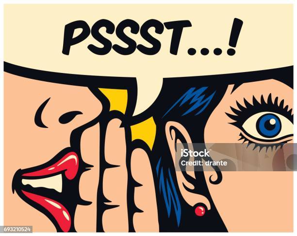 Pop Art Style Comics Panel Gossip Girl Whispering Secret In Ear Word Of Mouth Vector Illustration Stock Illustration - Download Image Now