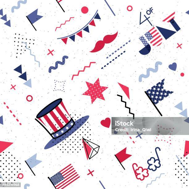 4 July Usa Independence Day Abstract Background In 80s Abstract Style Stock Illustration - Download Image Now