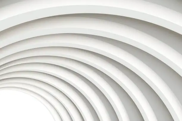 Vector illustration of Modern white concrete arched ceiling in perspective.