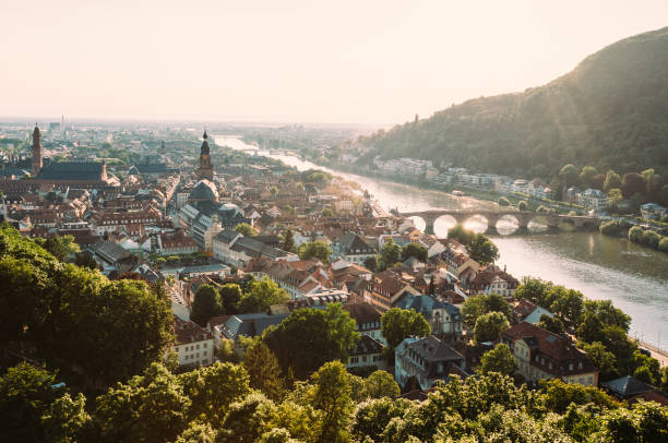 Heidelberg Cityscape Heidelberg with the Neckar and the Old Bridge heidelberg germany stock pictures, royalty-free photos & images