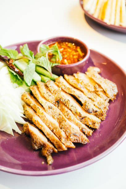 istock Grilled pork neck meat with spicy sauce 693230992