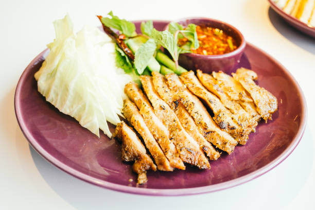 istock Grilled pork neck meat with spicy sauce 693233146