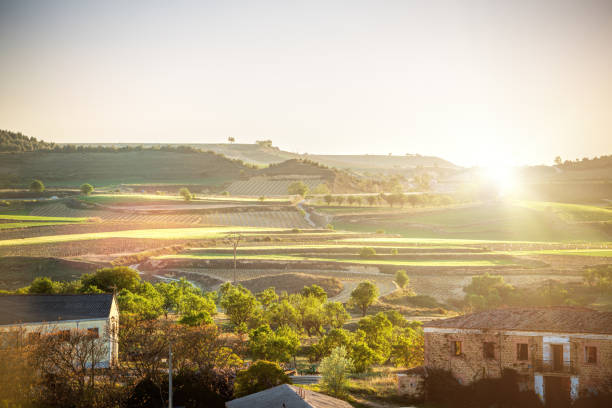 The village of Briones and fields.  Rioja Alta, Spain stock photo