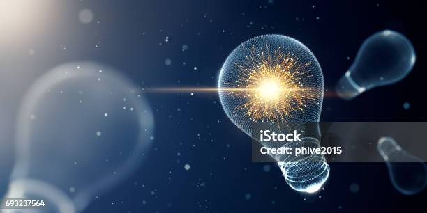 Light Bulb With Sparks Stock Photo - Download Image Now - Sparks, Light Bulb, Ideas