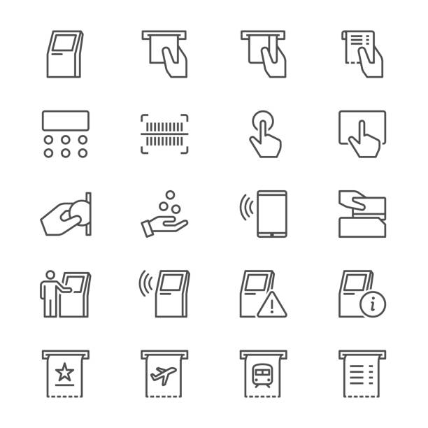 ilustraciones, imágenes clip art, dibujos animados e iconos de stock de iconos finos quiosco - bluetooth wlan symbol computer icon