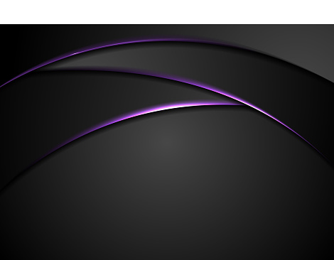 Black wavy background with glowing purple lines. Vector design