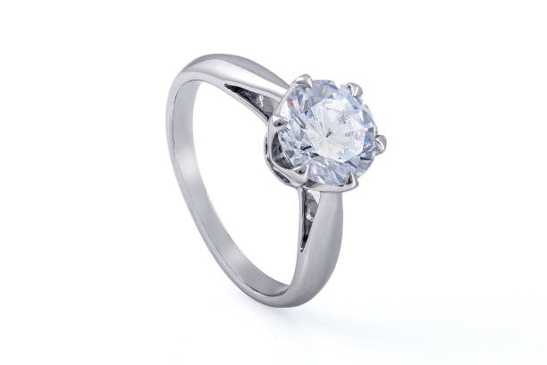 istock Silver Ring with Swarovski Crystals on White Background 693251990