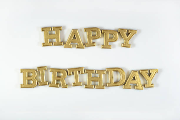 istock Happy birthday golden text on a white 693259772