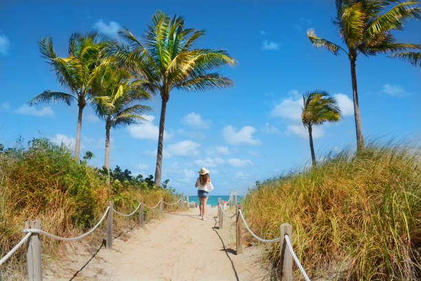 Girl waking  to the beach on vacation