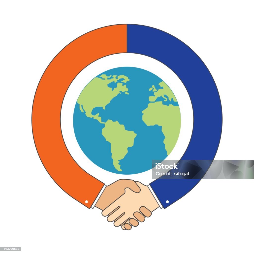Handshake around Globe, International Partnership symbol. Handshake around Globe, International Partnership symbol. Vector Illustration Joint - Body Part stock vector