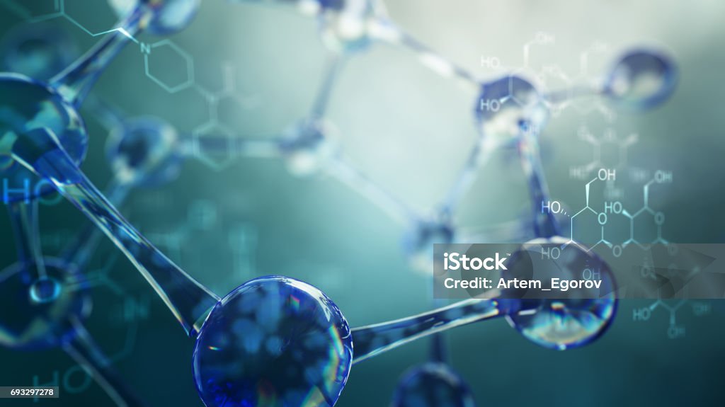 Ilustración 3D del modelo de la molécula. Fondo de ciencia con moléculas y átomos - Foto de stock de Biología libre de derechos