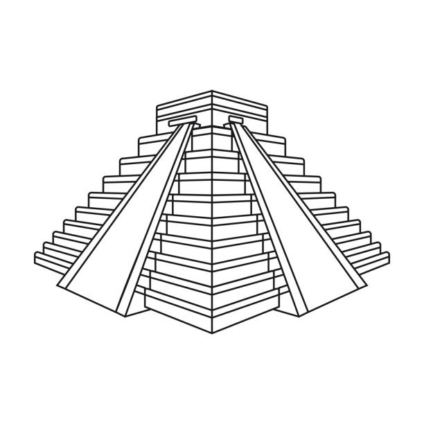 икона чичен-ица в стиле контура изолирована на белом фоне. страны символ фондовых вектор иллюстрации. - mayan pyramids stock illustrations