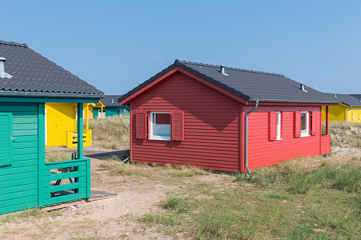 Colorful beach houses at Dune, German island near Helgoland