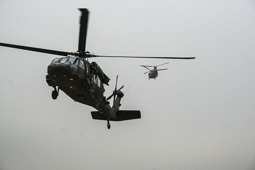 The Military transport on runway ready to take off