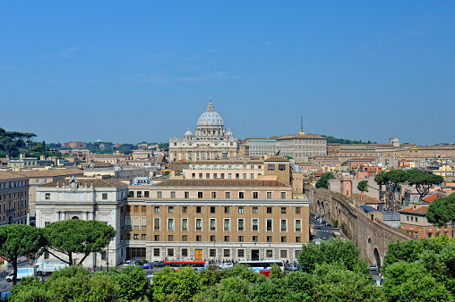 Cityscape of Rome, taly. View to the St. Peter cathedral from top.