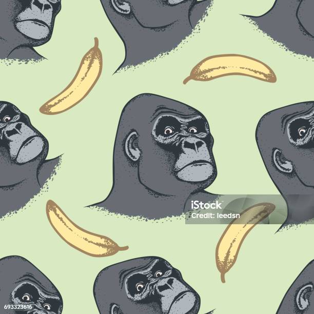 Vector Monkey Concept Stock Illustration - Download Image Now - Banana, Gorilla, Seamless Pattern