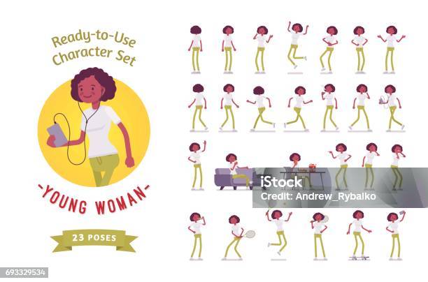 Readytouse Black African American Woman Set Various Poses And Emotions Stock Illustration - Download Image Now