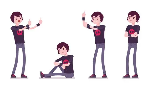 Vector illustration of Emo boy feeling negative, aggressive