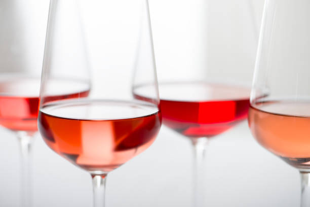 Group of Rose Wine Glasses stock photo