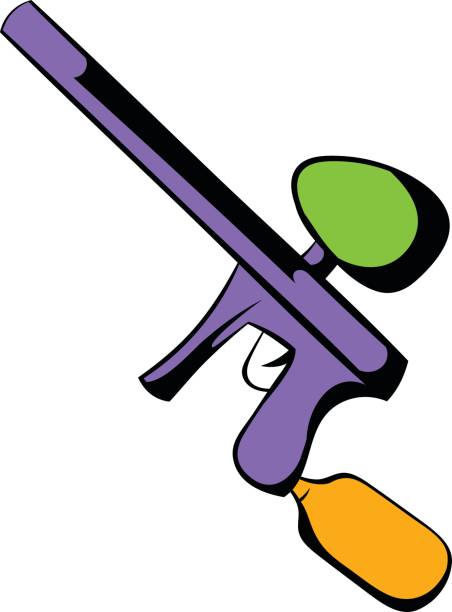 illustrations, cliparts, dessins animés et icônes de dessin animé icône de pistolet paintball - computer shooting handgun gun