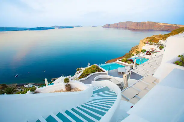 Beautiful Santorini by surise with a cool view from hotel