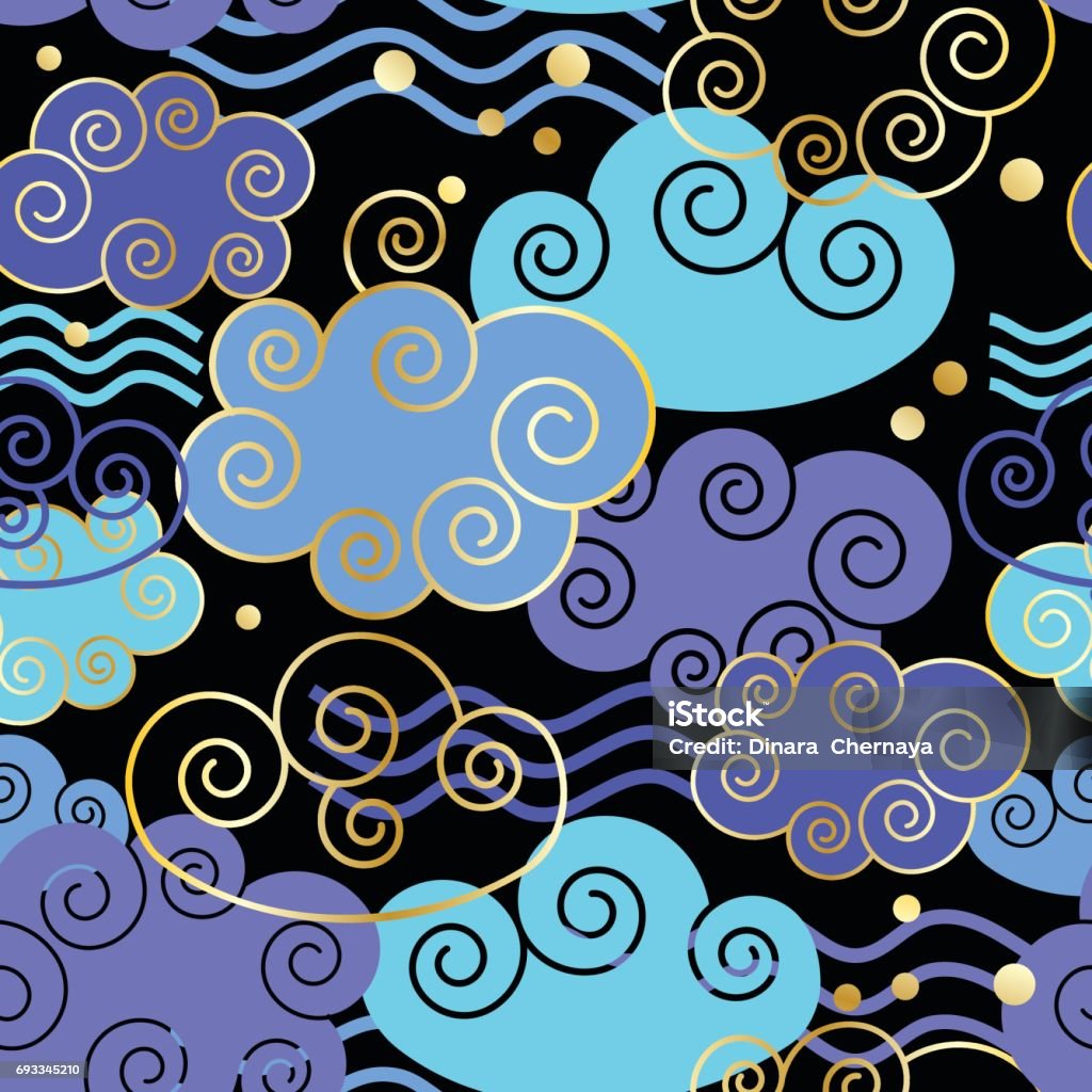 Decorative Beautiful Clouds Pattern With Golden Texture Vector ...