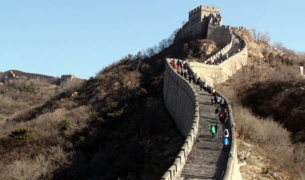 great wall of china badaling section and sky scenery in beijing china - yanqing county imagens e fotografias de stock