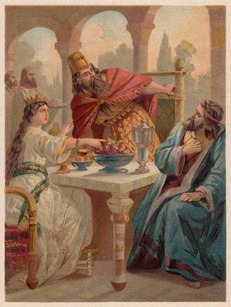 ilustrações, clipart, desenhos animados e ícones de rainha esther acusa haman antes rei ahasuerus, chromolithograph, publicado de 1886 - indictment