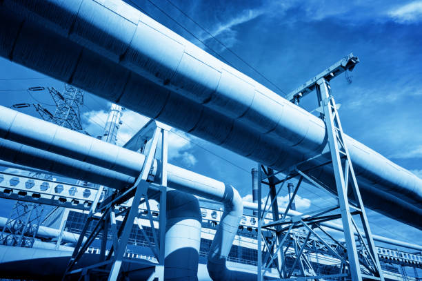 istock Pipes at thermal electic power station. Industry 693363572