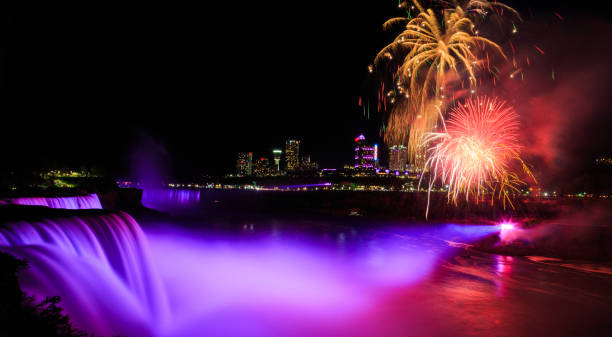 istock Niagara Falls fireworks and fall illumination on American side. 693365504
