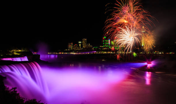 istock Niagara Falls fireworks and fall illumination on American side. 693365656