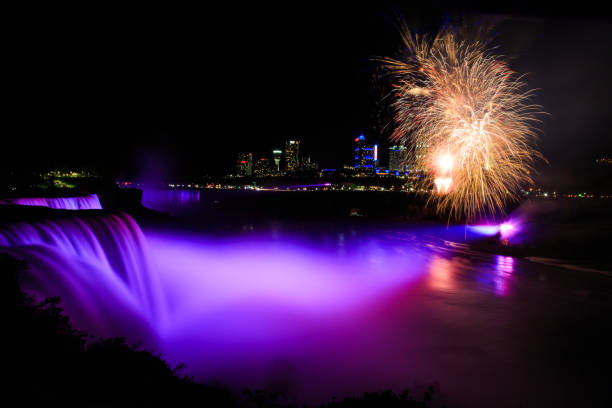 istock Niagara Falls fireworks and fall illumination on American side. 693365930