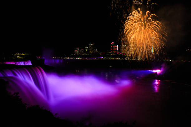 istock Niagara Falls fireworks and fall illumination on American side. 693366180