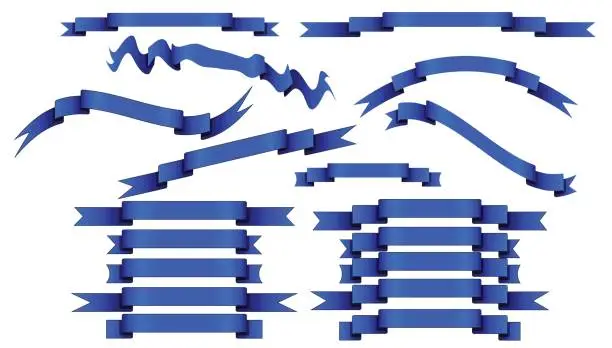 Vector illustration of Set of blue ribbons on white background.