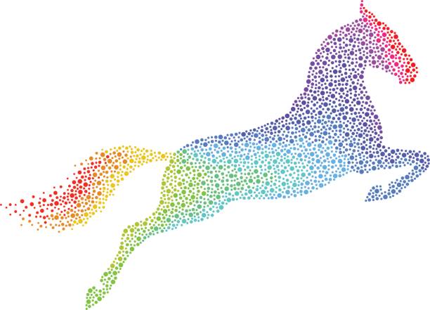 Rainbow horse jumping Rainbow horse jumping on a white background colts stock illustrations