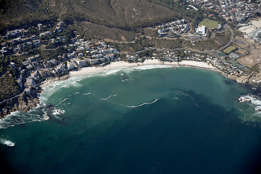 Aerial view of Cape Town highlighting Clifton Beach.