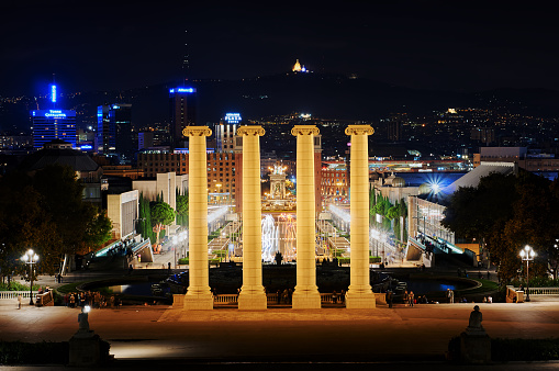 Barcelona, Spain - October 27, 2015: Columns near the Magic Fountain in Barcelona, Spain