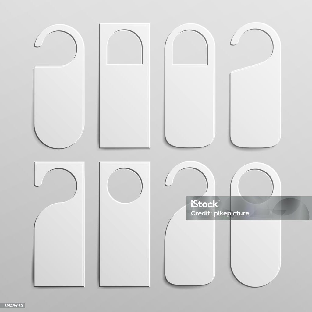 Paper Plastic Door Handle Lock Hangers Set. Realistic White Blank. Empty Mock Up. Do Not Disturb. Vector Illustration Door Handle Lock Hangers Set. Realistic Mock Up. Do Not Disturb. Vecto Doorknob stock vector