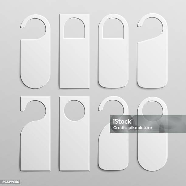 Paper Plastic Door Handle Lock Hangers Set Realistic White Blank Empty Mock Up Do Not Disturb Vector Illustration Stock Illustration - Download Image Now