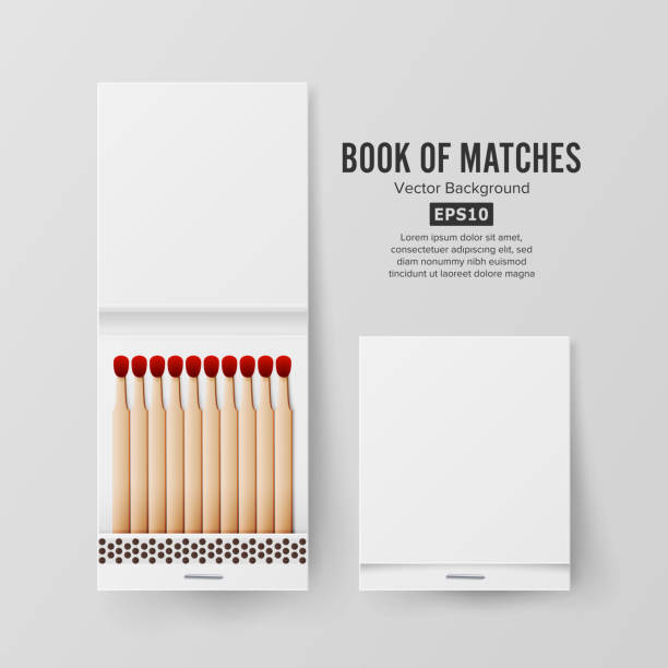 Book Of Matches Vector. Top View Closed Opened Blank. Empty Mock Up. Realistic Illustration Book Of Matches Vector. Top View Closed Opened Blank. For Adding Your Packing Design And Advertising. Realistic matchbox stock illustrations