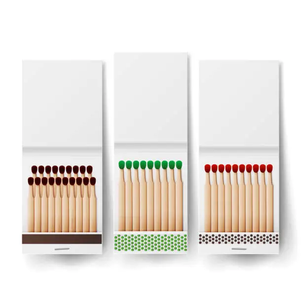 Vector illustration of Book Of Matches Vector. Top View Closed Opened Blank. White Blank Matchbooks. Realistic Illustration