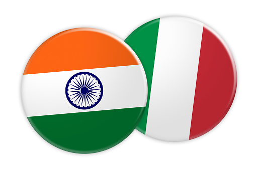 News Concept: India Flag Button On Italy Flag Button, 3d illustration on white background