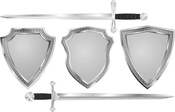 Vector illustration of Metal shield with swords.