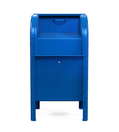 Blue Mail Box isolated on white background. 3D render
